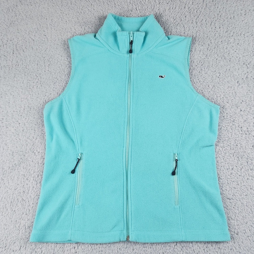 Vineyard Vines Vest Womens Medium Cyan Blue Fleece Full Zip Sleeveless Outdoors